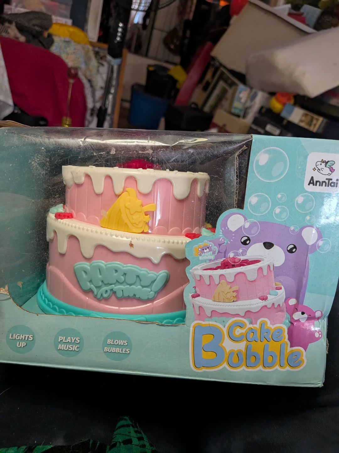Happy birthday cake with bubbles and music