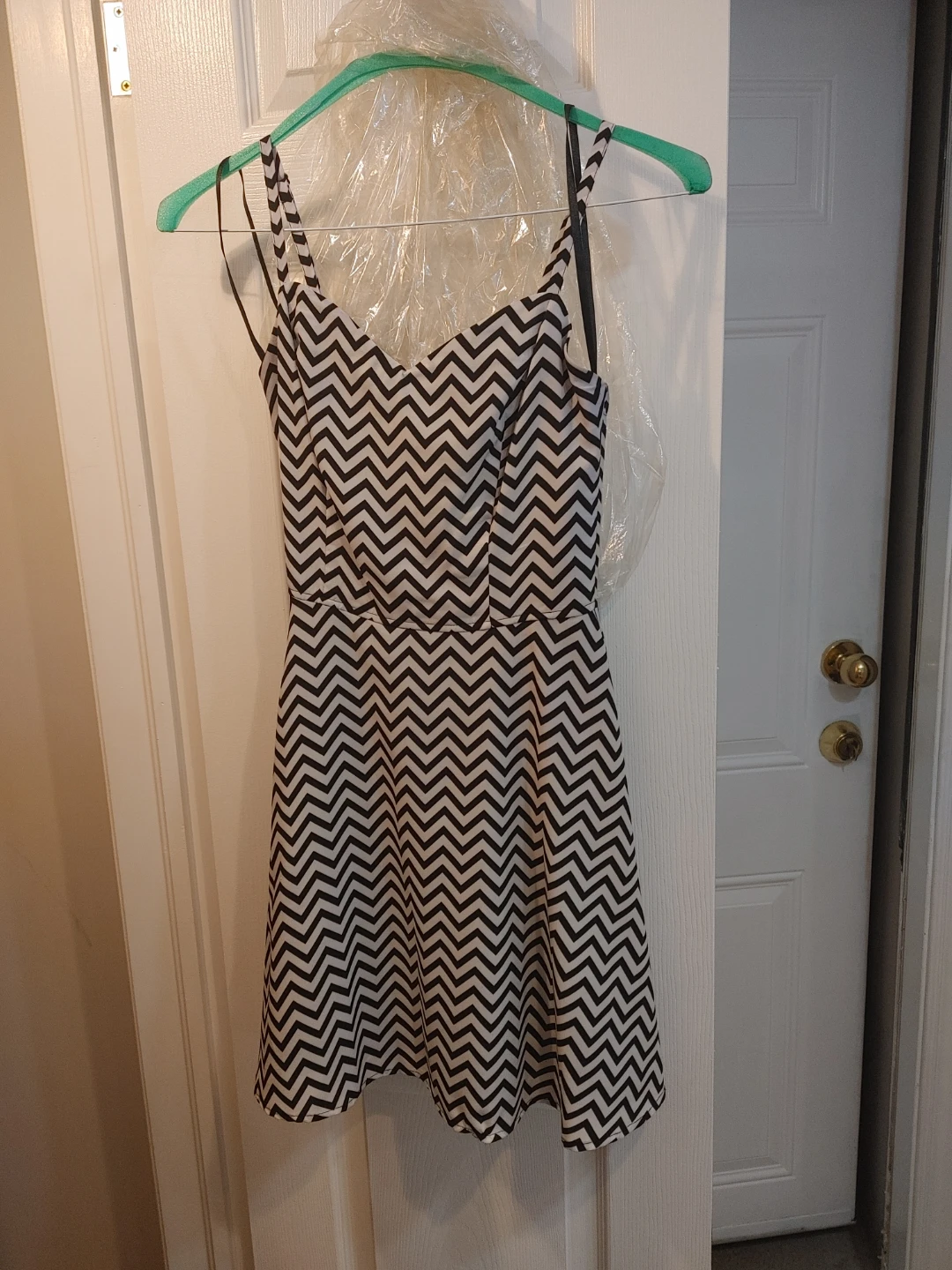 Dynamite Black and White Chevron Dress - XS