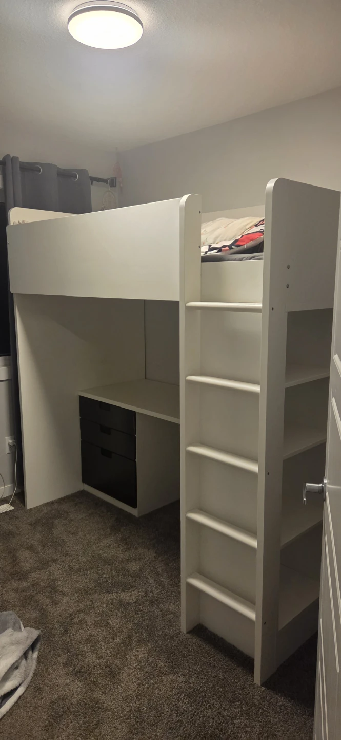 White Loft Bed with Desk and Drawers - photo 2