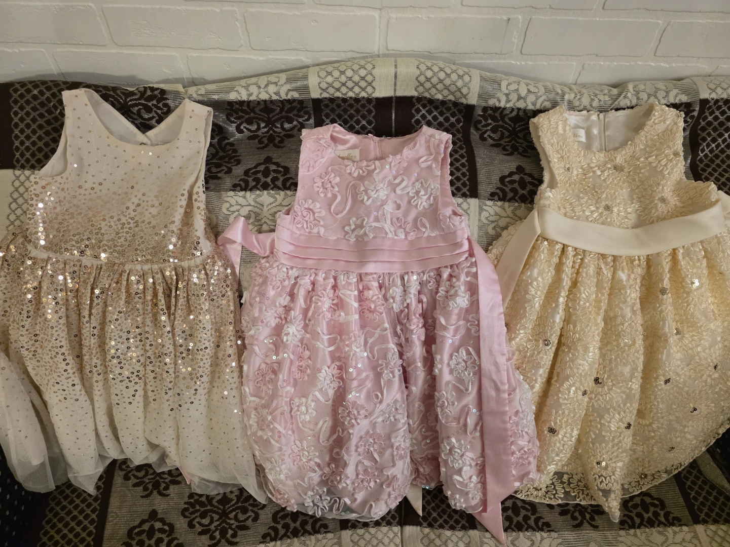 3 Kids Dresses - Pink, Cream, Gold Sequins
