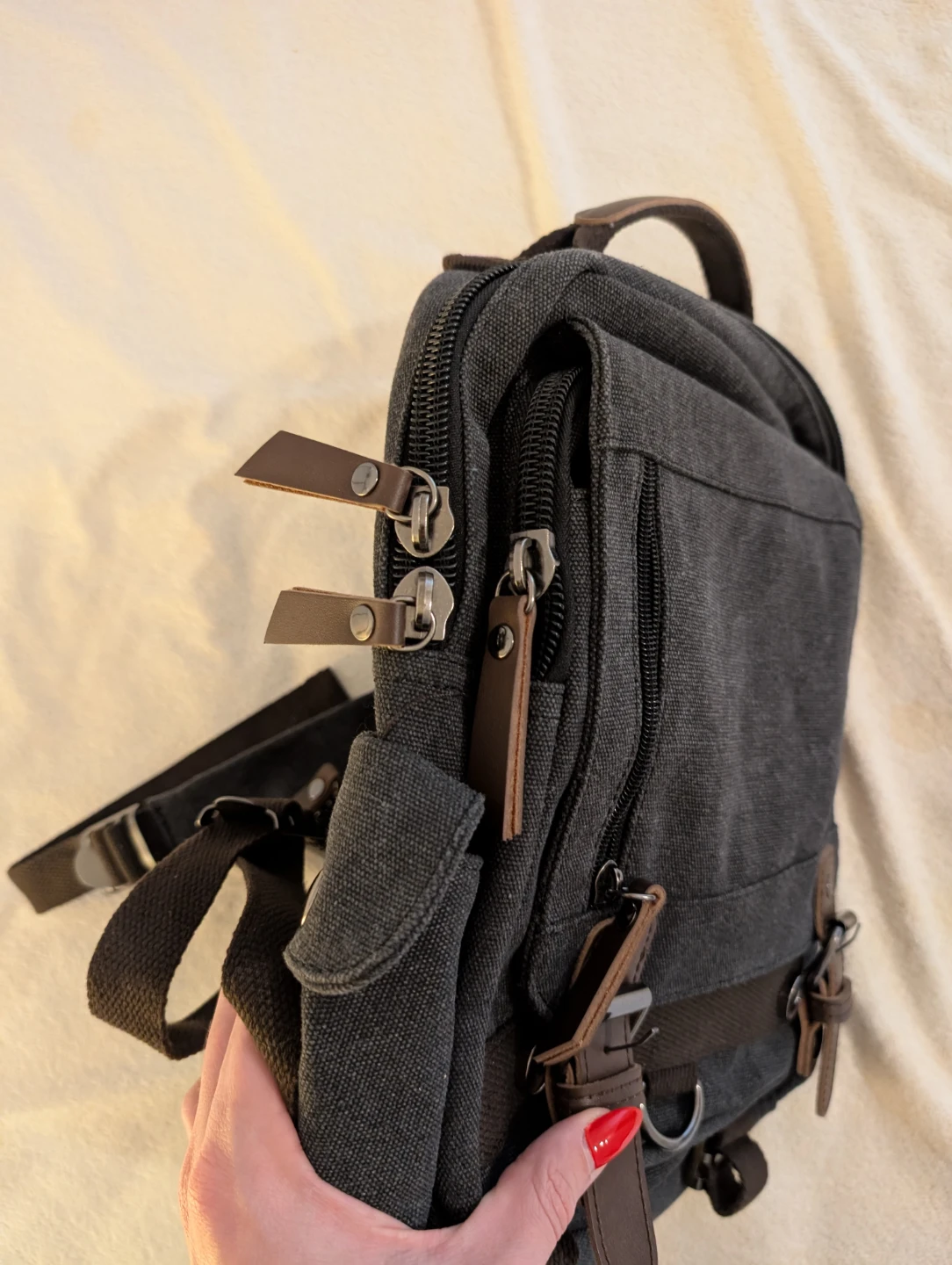 Charcoal fabric/brown accent convertible backpack/crossbody - photo 2