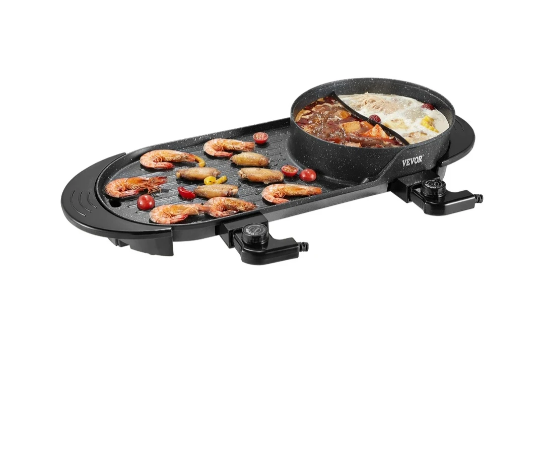 VEVOR 2-in-1 Electric Grill and Hot Pot Combo