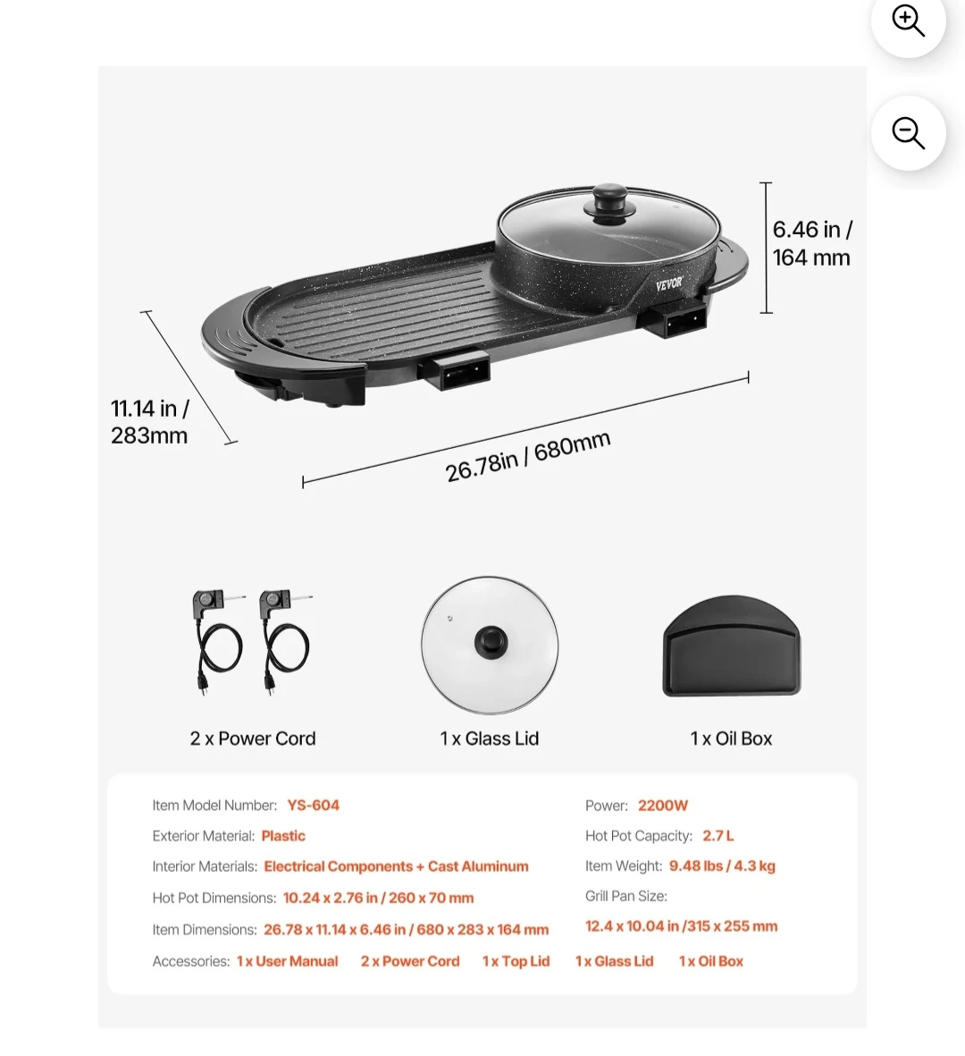 VEVOR 2-in-1 Electric Grill and Hot Pot Combo - photo 3