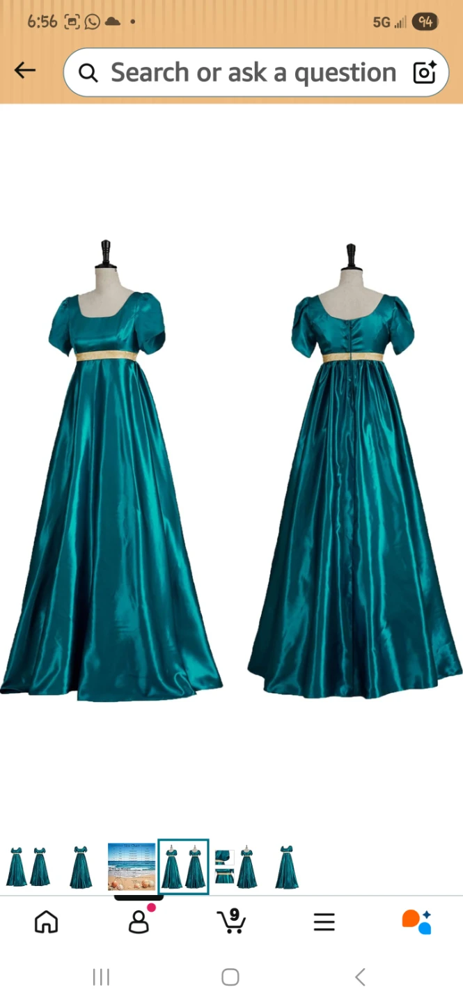 Teal Satin Ball Gown with Gold Sash