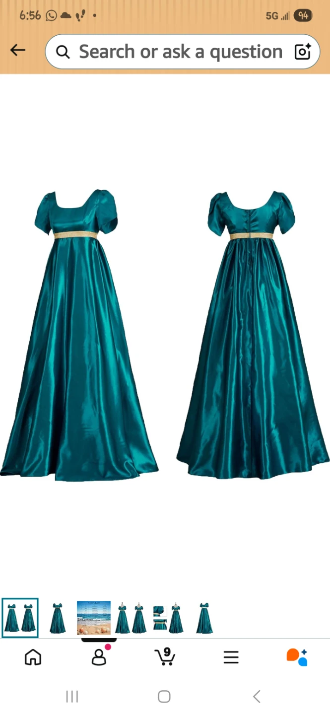 Teal Satin Ball Gown with Gold Sash - photo 3