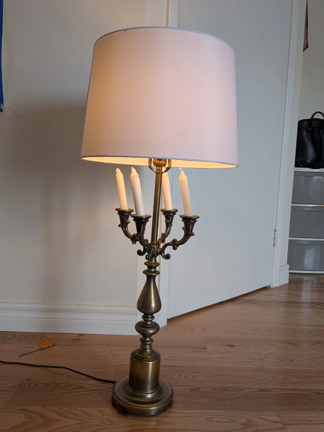 Vintage Brass Candelabra Floor Lamp with Shade