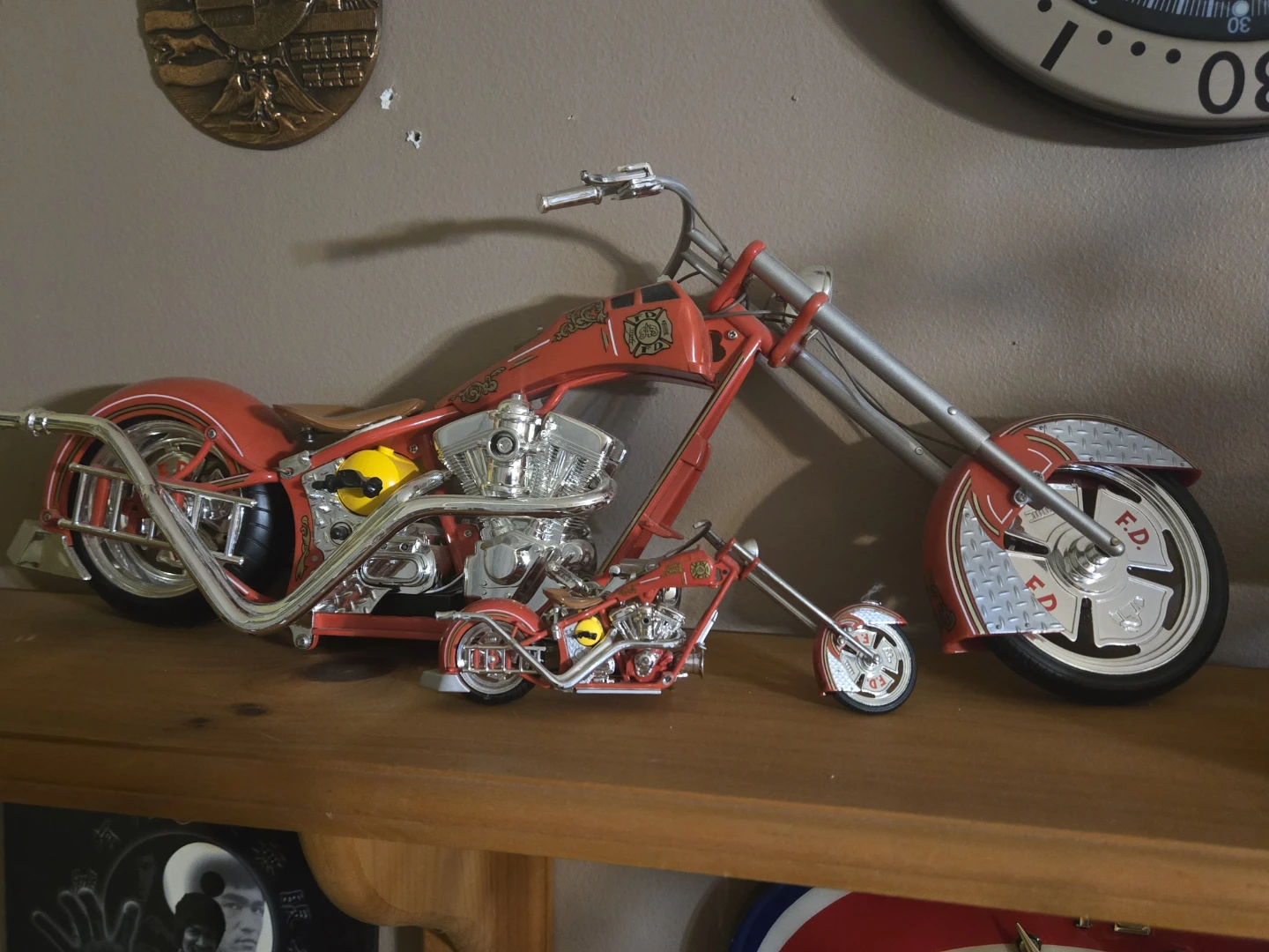 Red Fire Department Chopper Motorcycle Model
