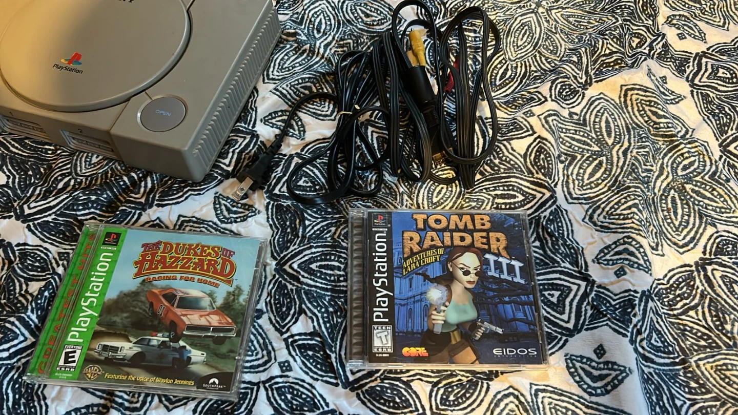 Sony PlayStation 1 Console with Tomb Raider and Dukes of Hazzard - photo 2