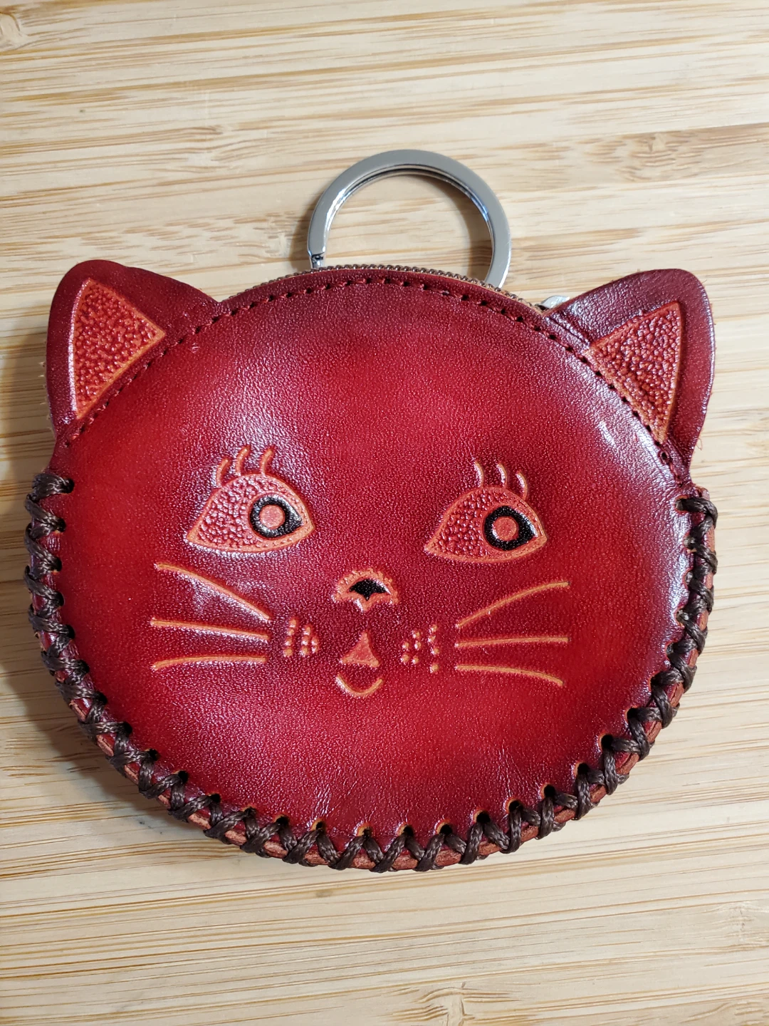 Red Leather Cat Coin Purse