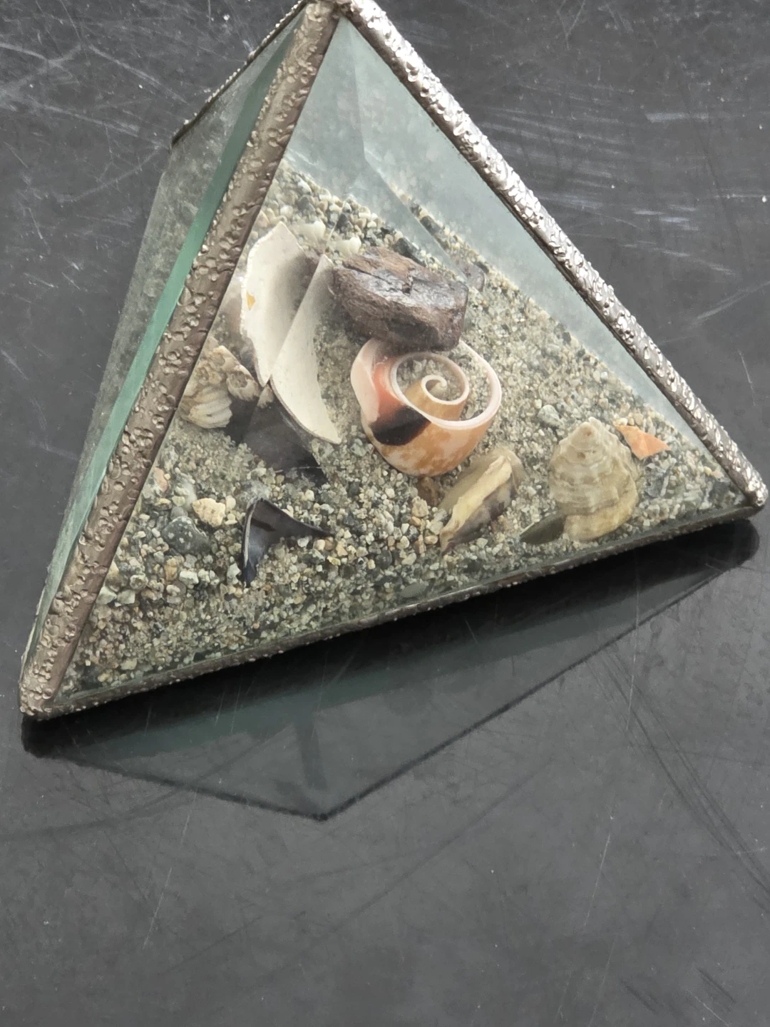 Glass Pyramid Terrarium with Shells and Sand