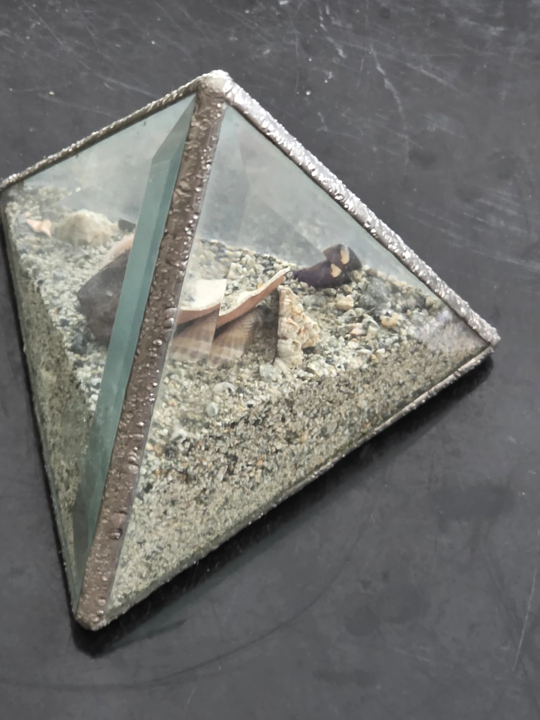 Glass Pyramid Terrarium with Shells and Sand - photo 3