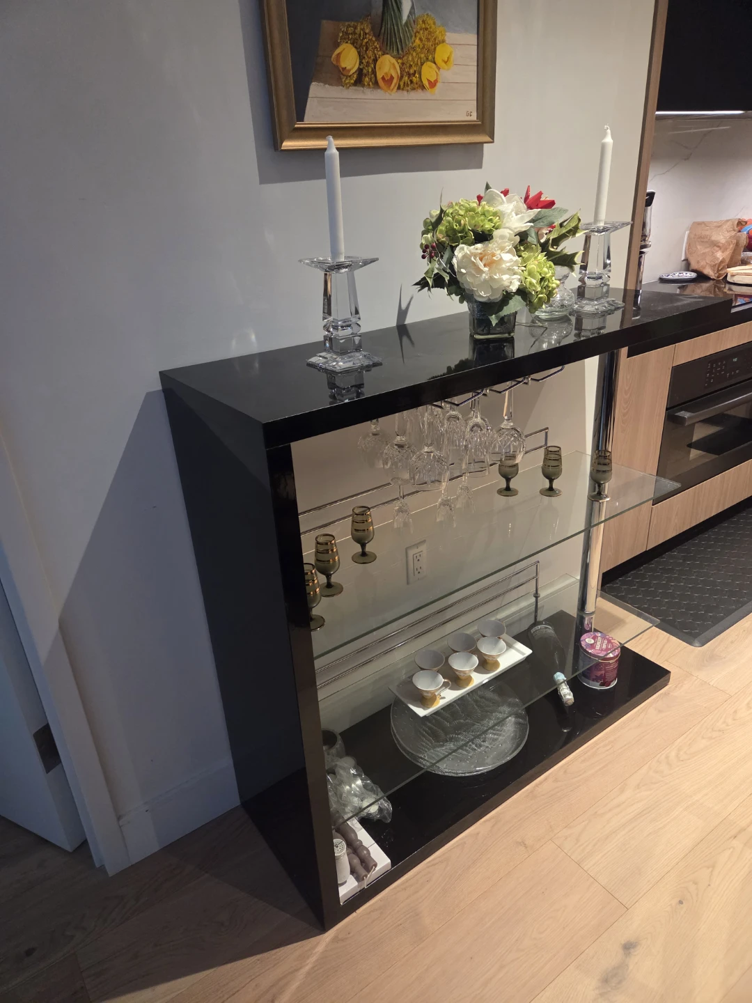 Bowery Hill Black Bar Console and Wine Glass Rack - photo 2