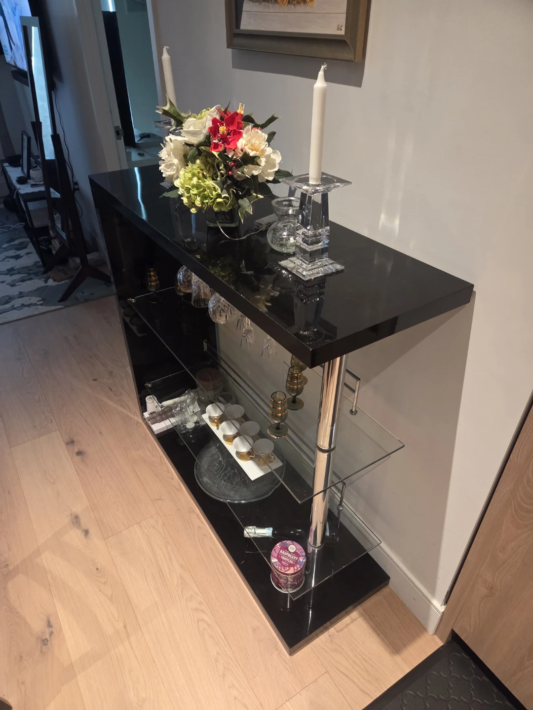 Bowery Hill Black Bar Console and Wine Glass Rack - photo 3
