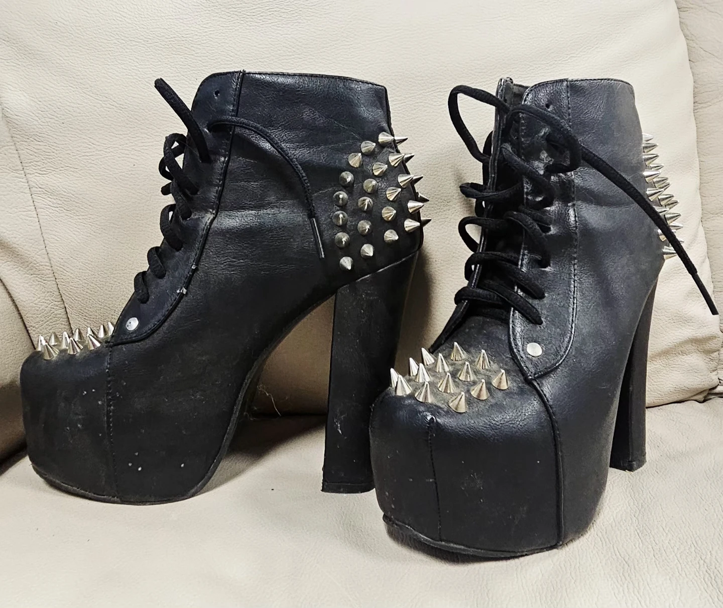 Black Spiked Platform Ankle Boots