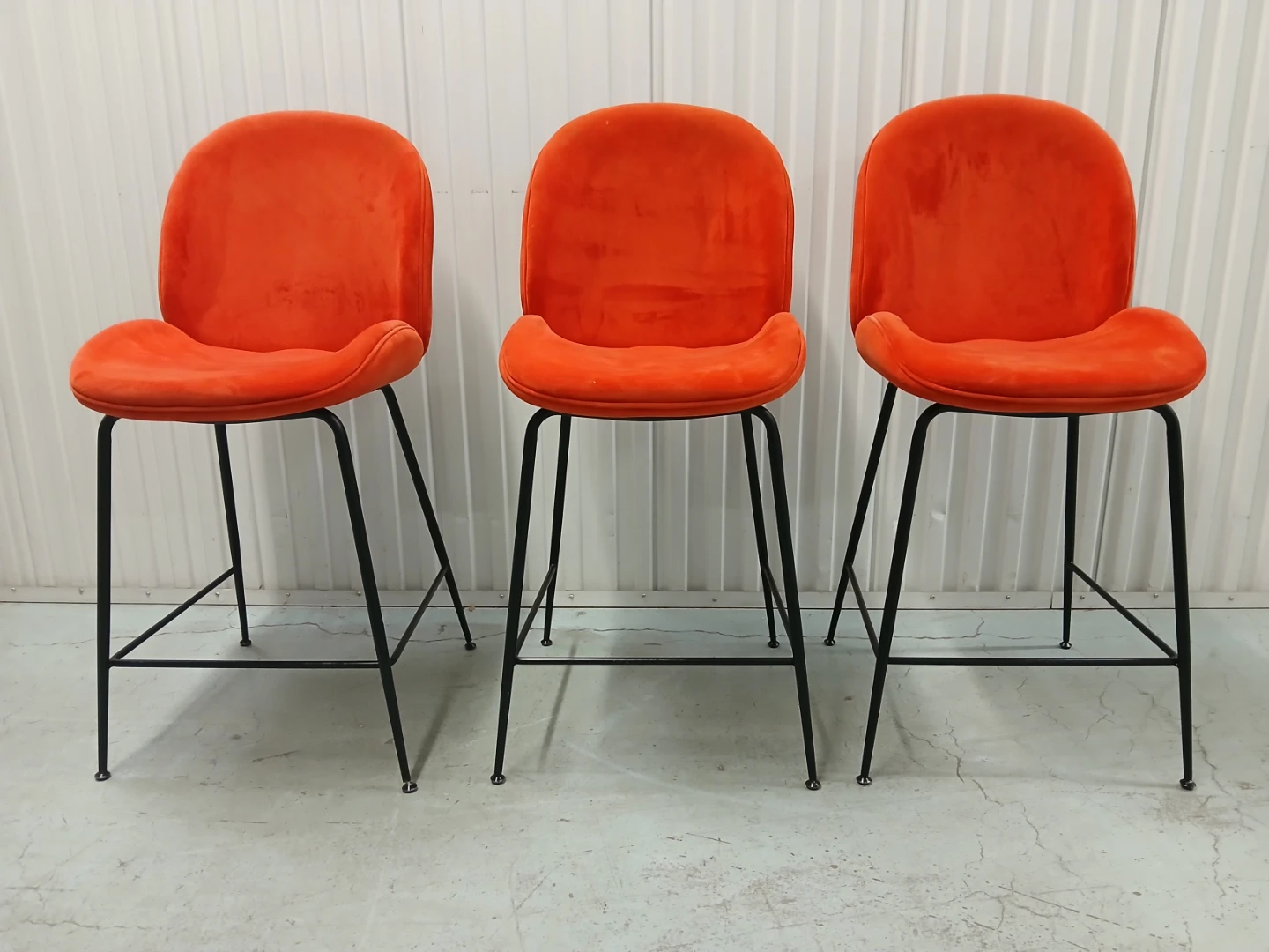 Set of 3 Orange Velvet Bar Stools - photo 2