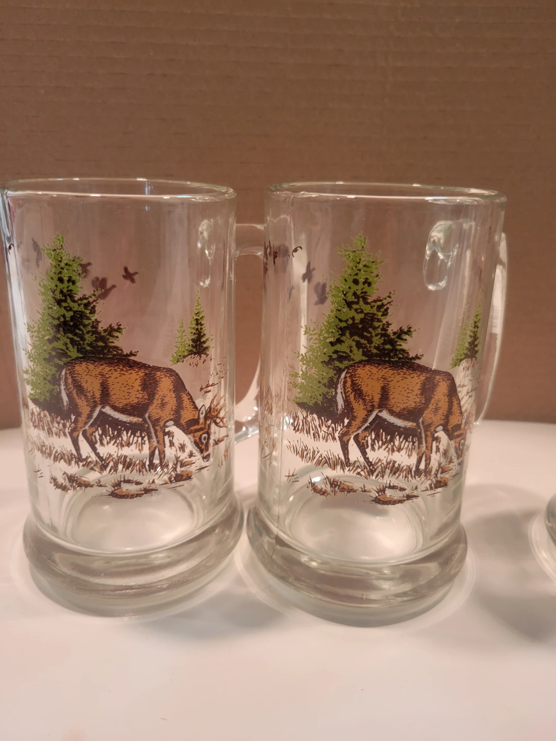 Set of 4 Glass Beer Mugs with Deer and Geese Wildlife Scene - photo 2