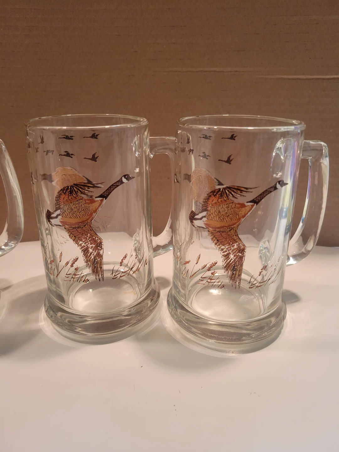 Set of 4 Glass Beer Mugs with Deer and Geese Wildlife Scene - photo 3