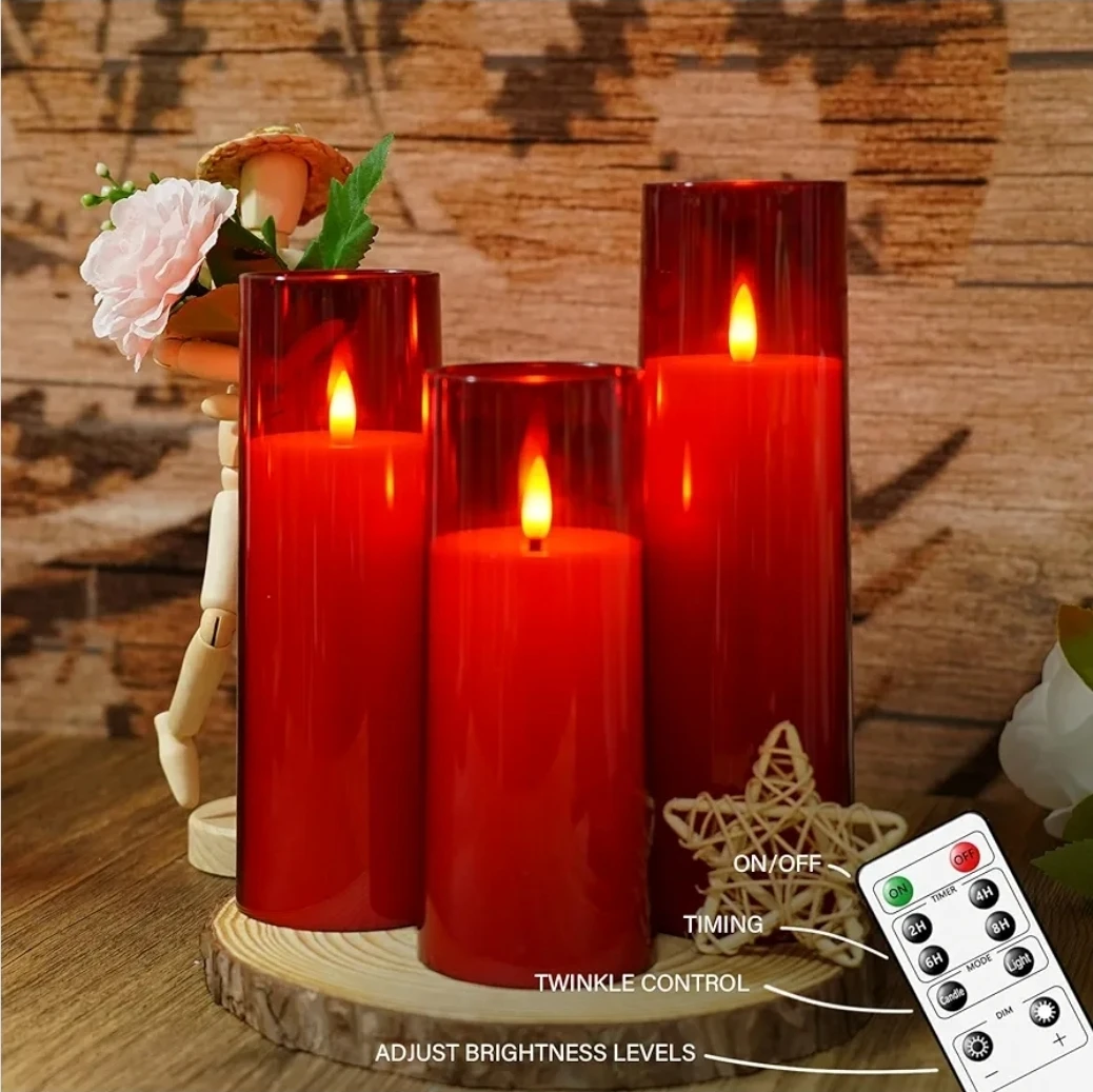 Flameless LED Pillar Candles (Set of 9) - Red - photo 4