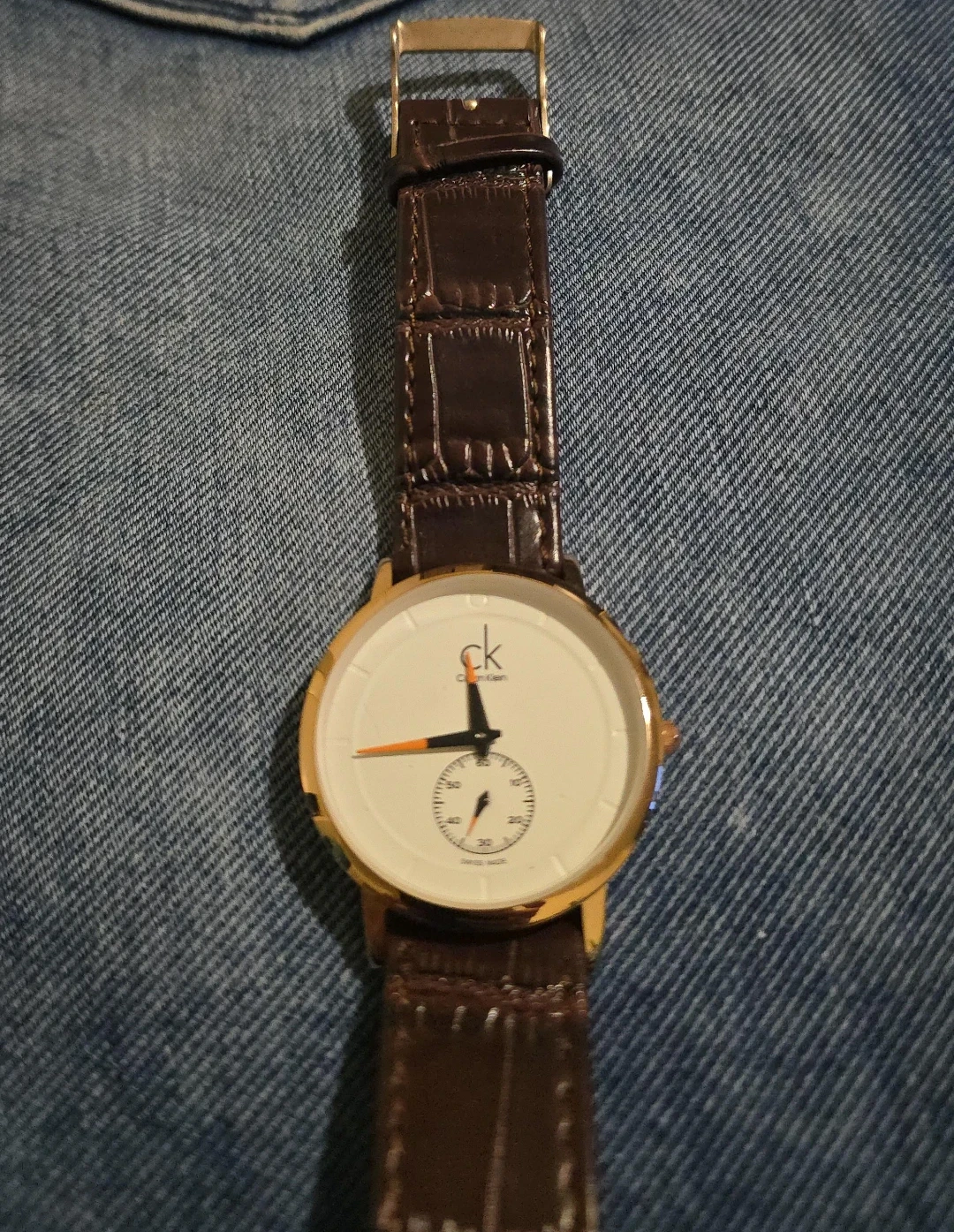 Calvin Klein White Dial Watch with Brown Leather Strap