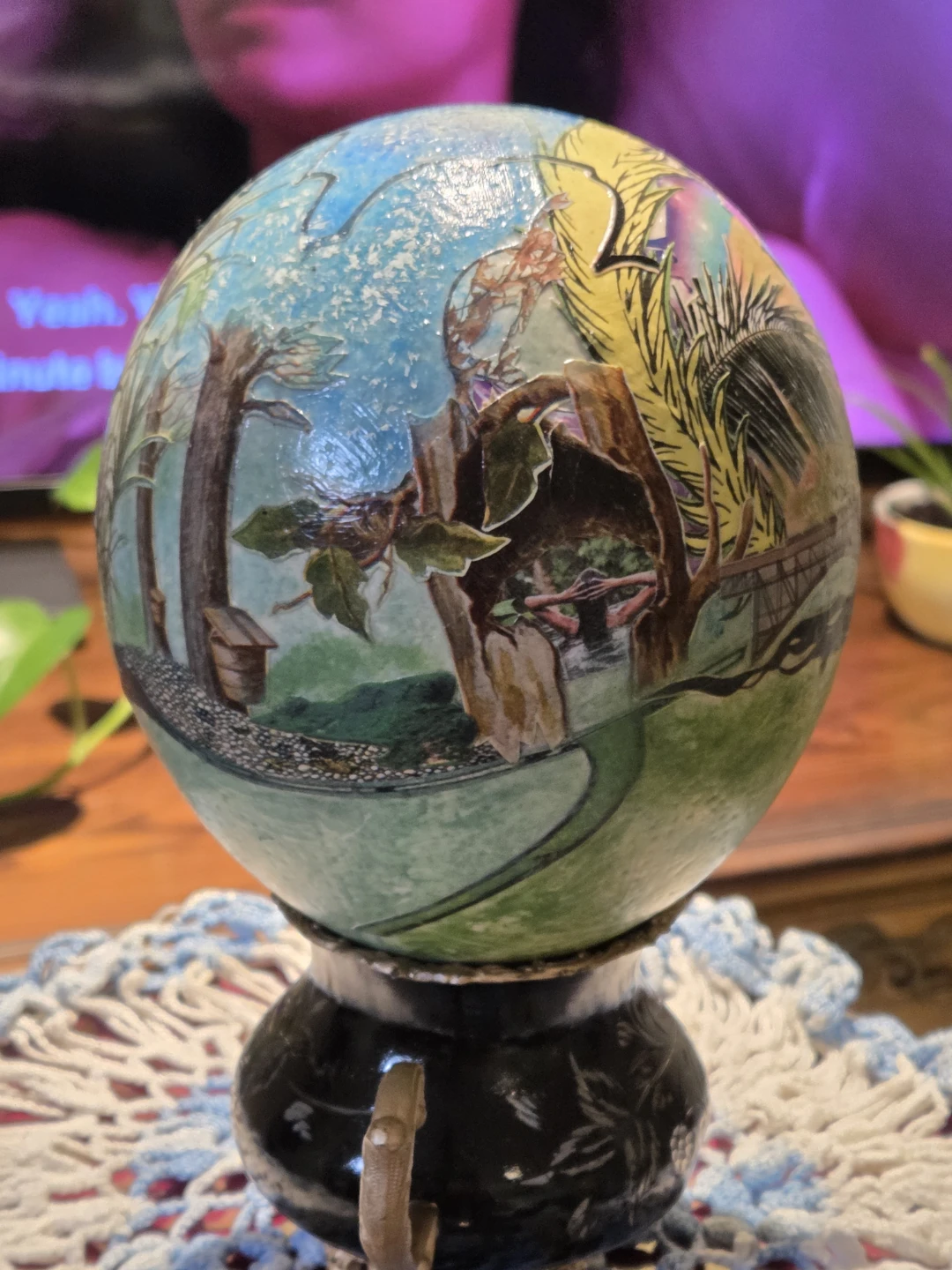 Handcrafted Large Ostrich Egg & Stand - photo 5