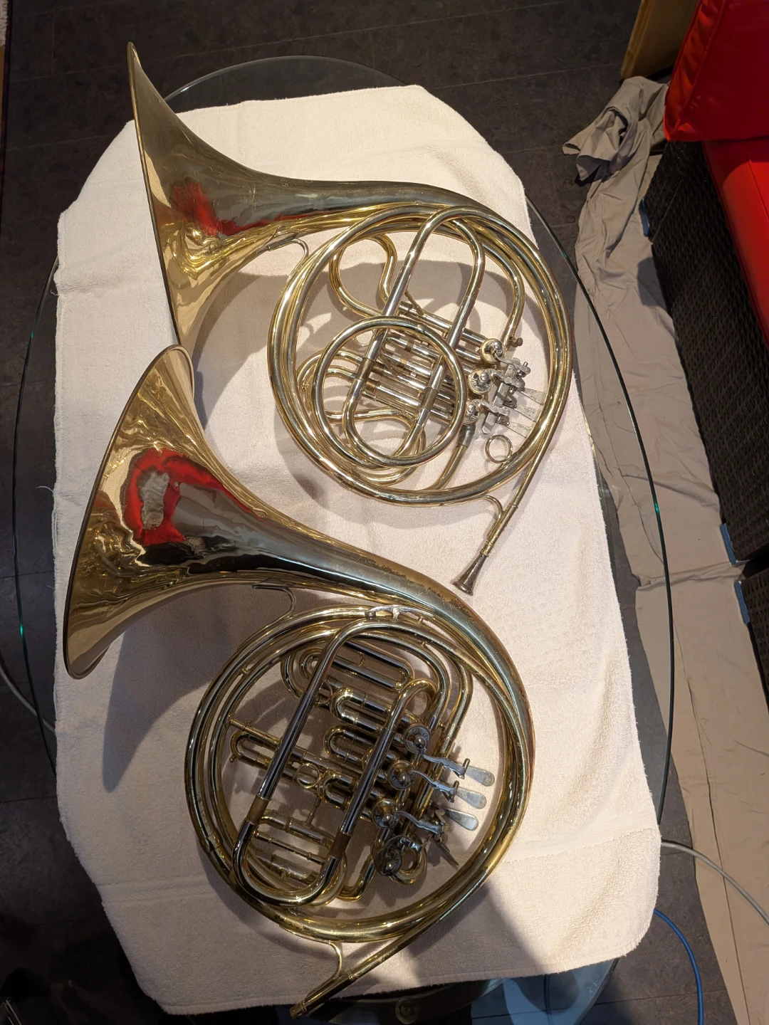 Two Brass French Horns