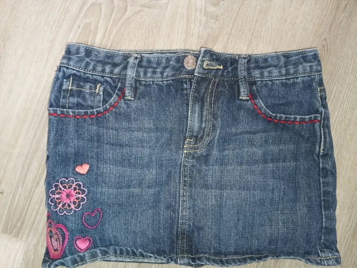 Girls Denim Skirt with Pink Embroidery