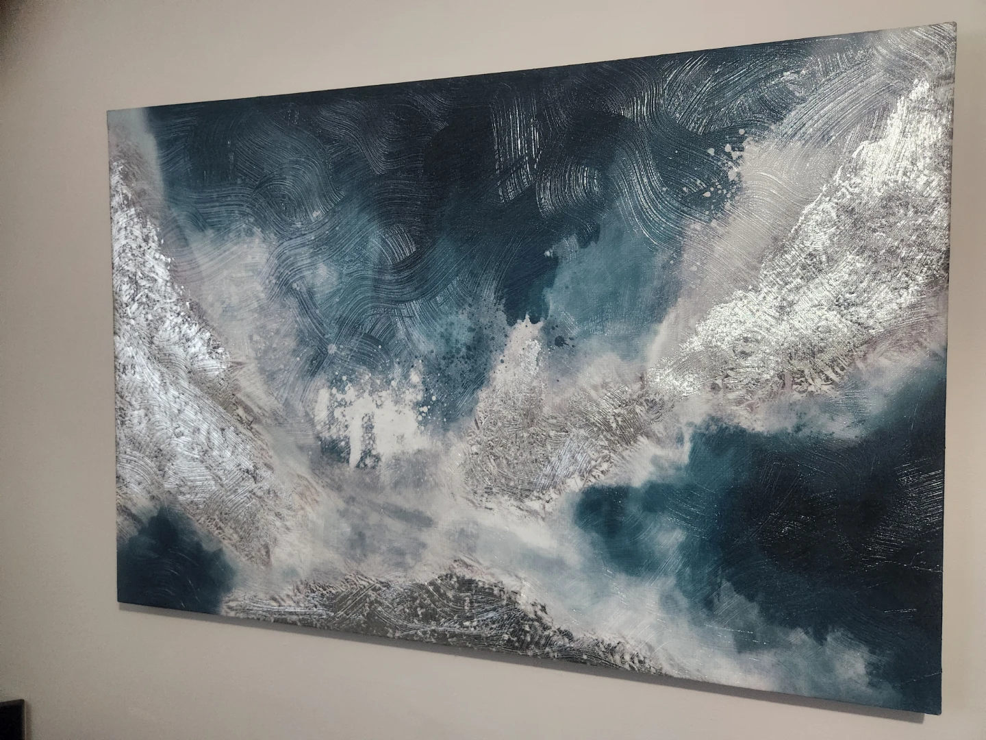 Abstract Blue and Silver Textured Wall Art