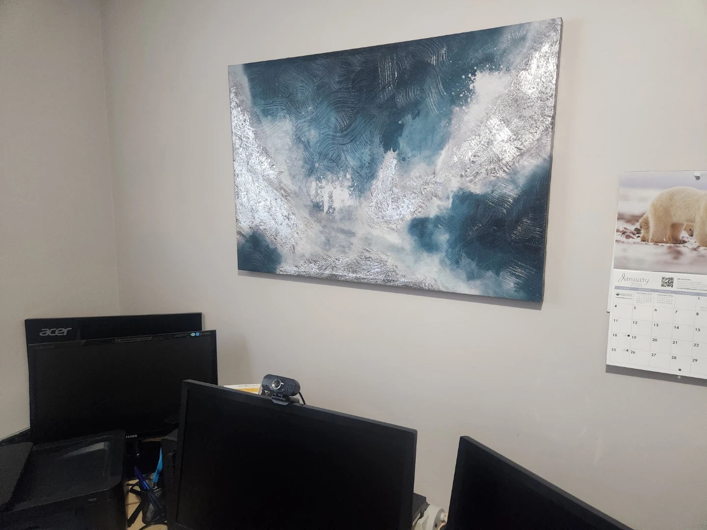 Abstract Blue and Silver Textured Wall Art - photo 2