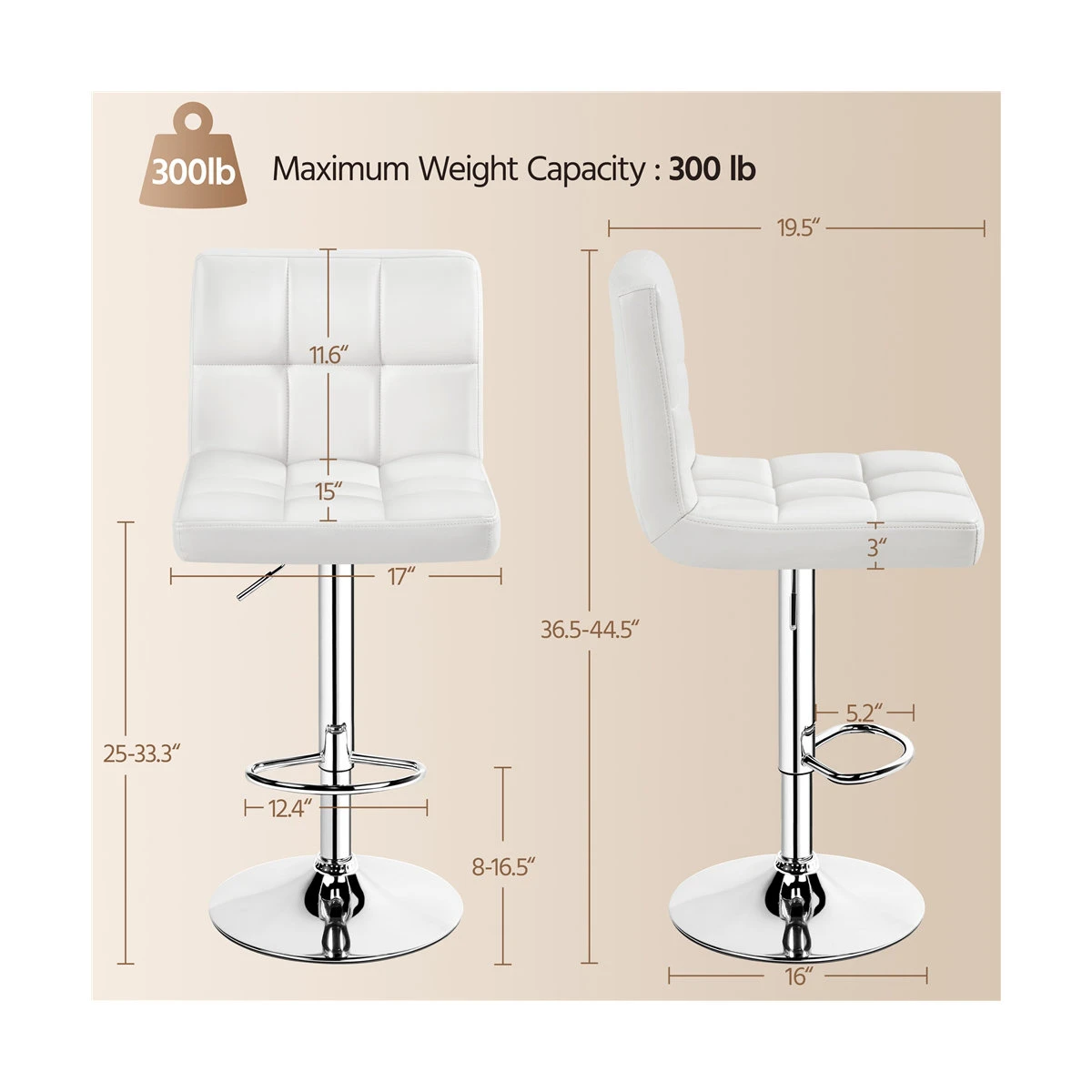 Set of 3** White Adjustable Bar Stools - photo 4