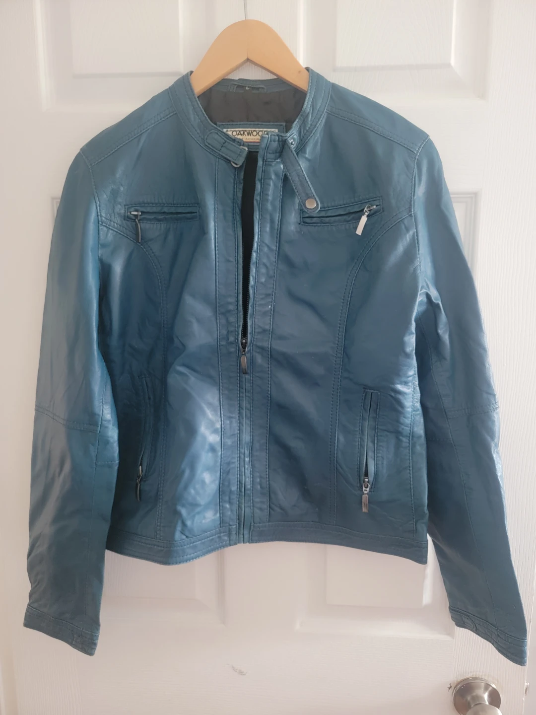 Oakwood Teal Faux Leather Moto Jacket Size - M
