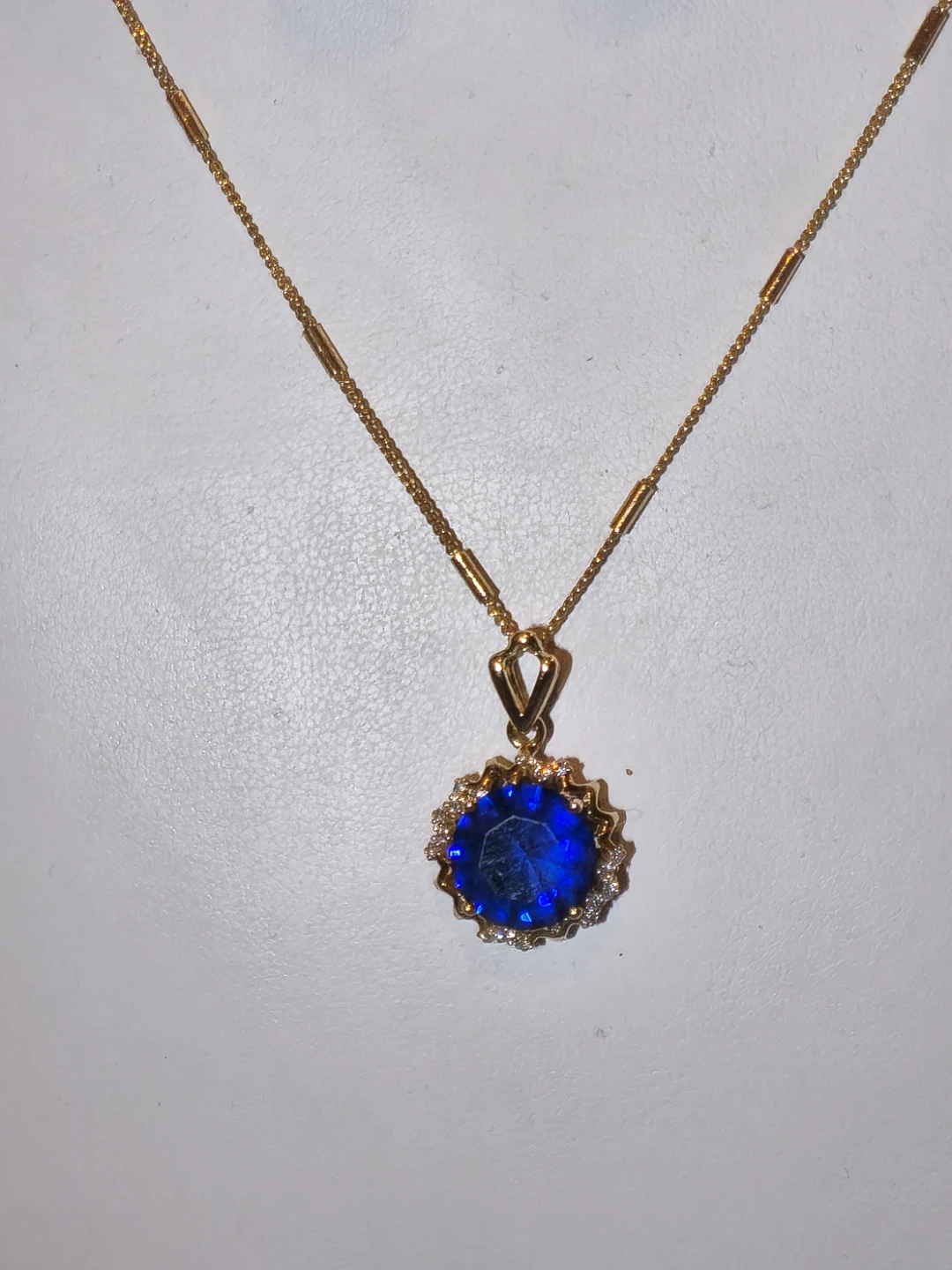 Sapphire (Lab-created)necklace and earring set, Gold Plated - photo 4
