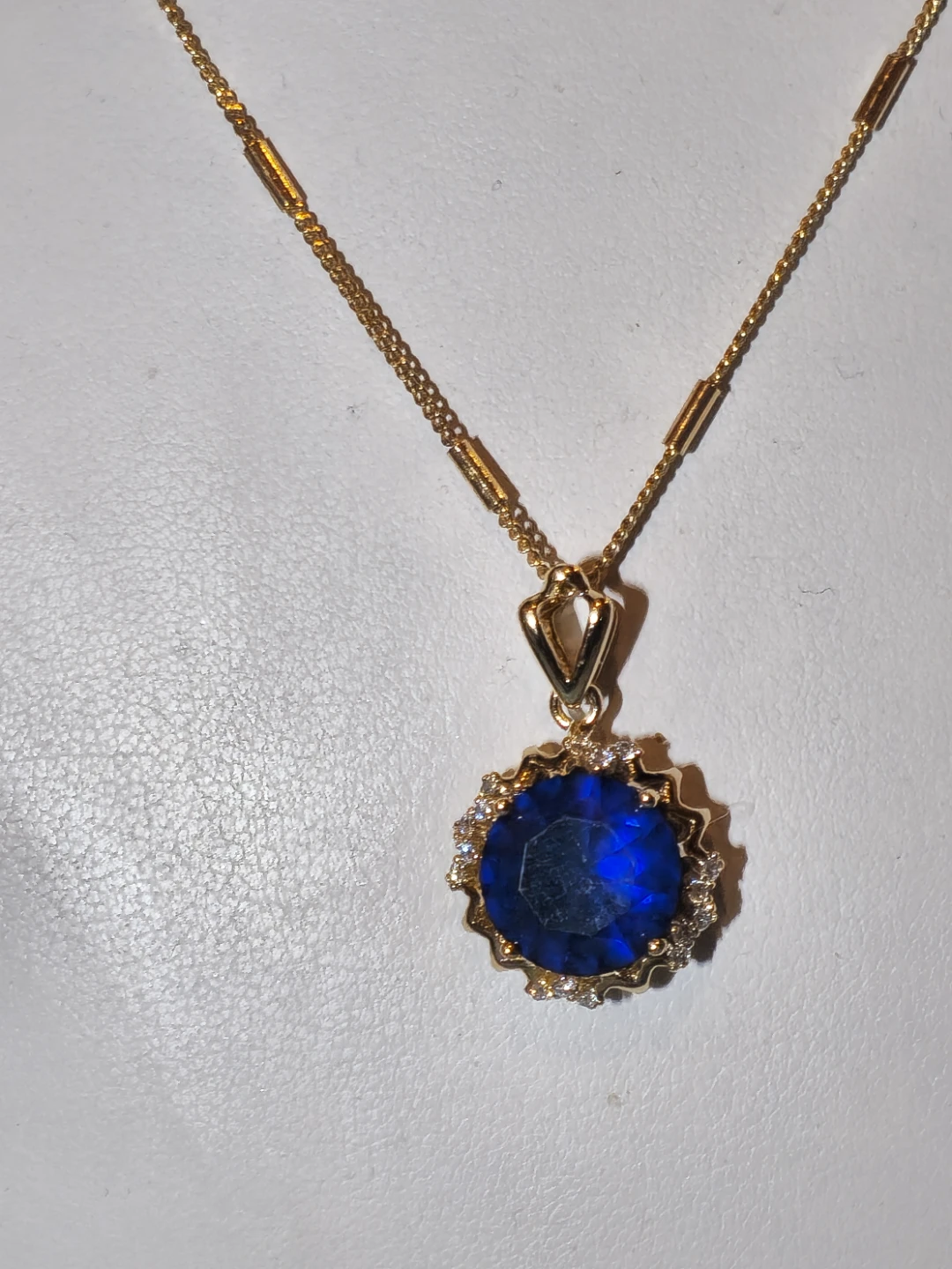 Sapphire (Lab-created)necklace and earring set, Gold Plated - photo 5