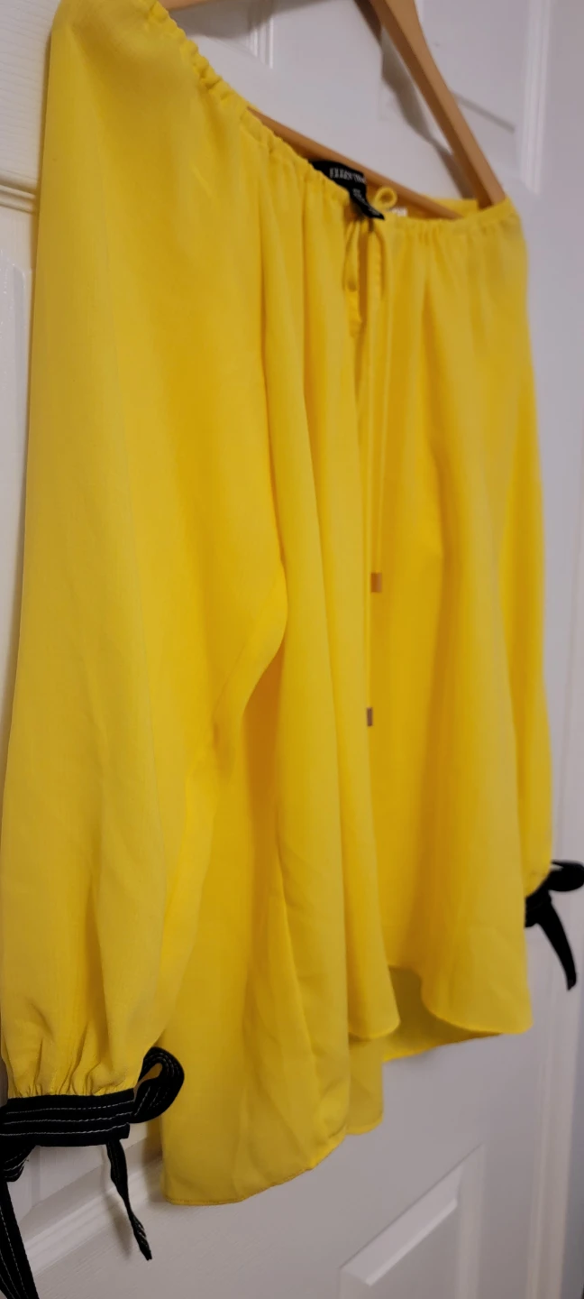 Ellen Tracy Women's Yellow Tie-Neck Blouse Size M - photo 3
