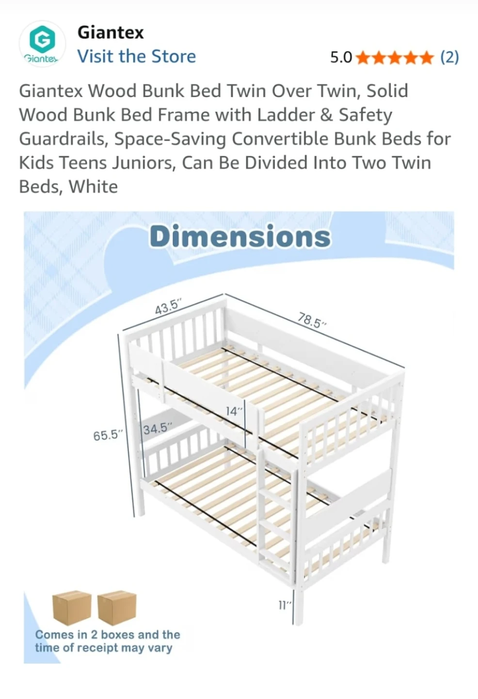 Giantex White Wood Bunk Bed Twin Over Twin - photo 2