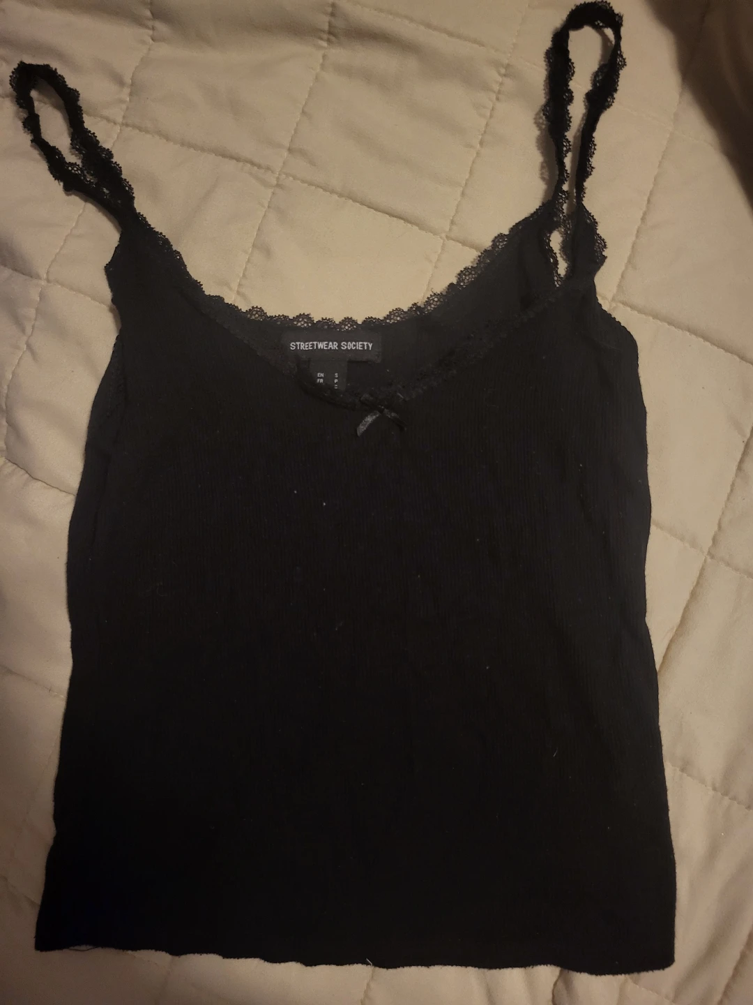 Streetwear Society Ribbed Lace Trim tank tops - black & white - photo 5