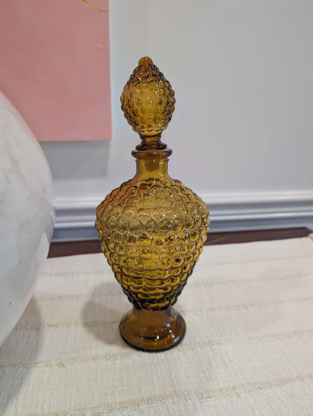 Vintage Amber Hobnail Glass Bottle