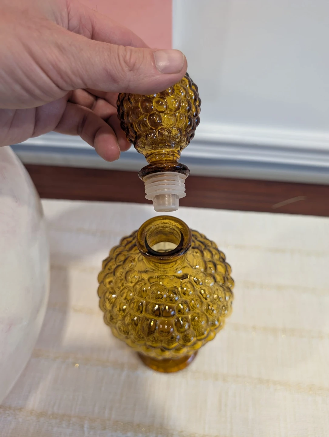 Vintage Amber Hobnail Glass Bottle - photo 3