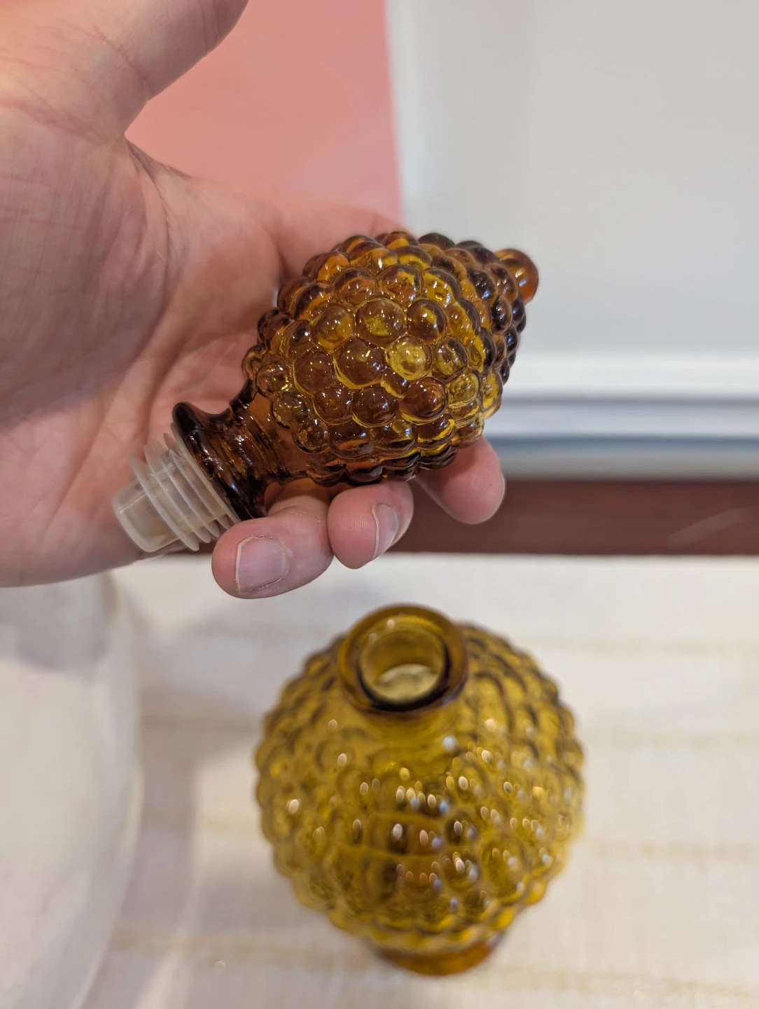Vintage Amber Hobnail Glass Bottle - photo 4