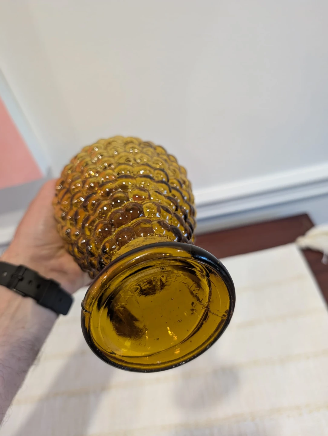 Vintage Amber Hobnail Glass Bottle - photo 5