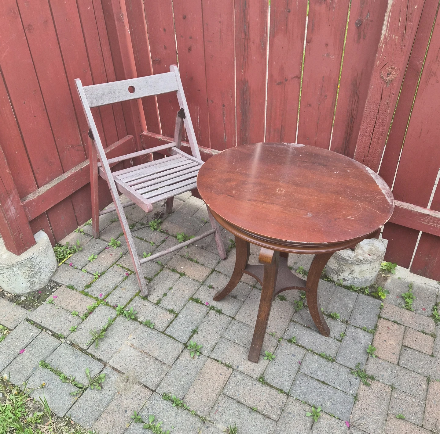 Wooden Folding Chair and Round Side Table Set