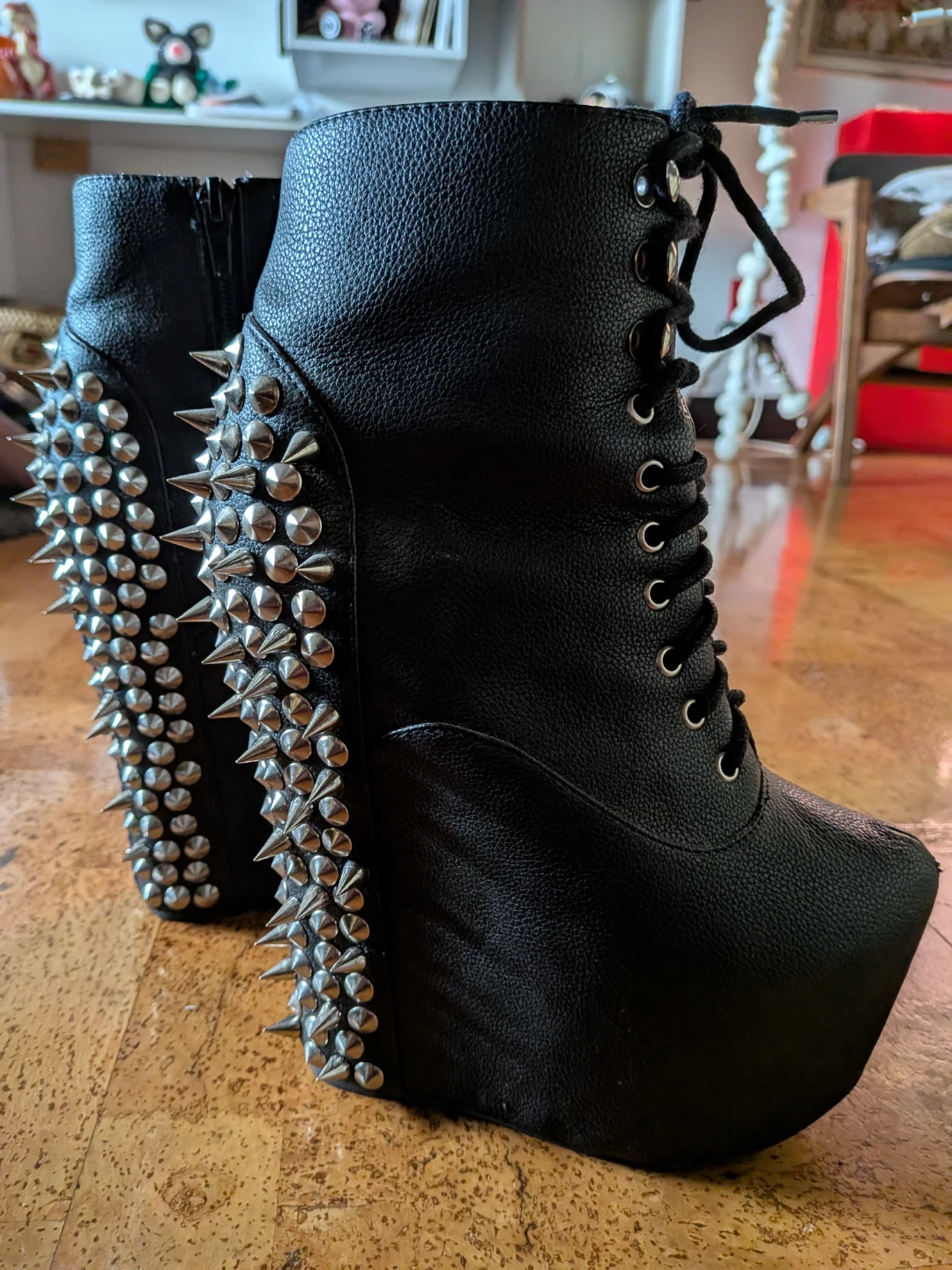 Jeffrey Campbell Black Spiked Wedge Ankle Boots size 36