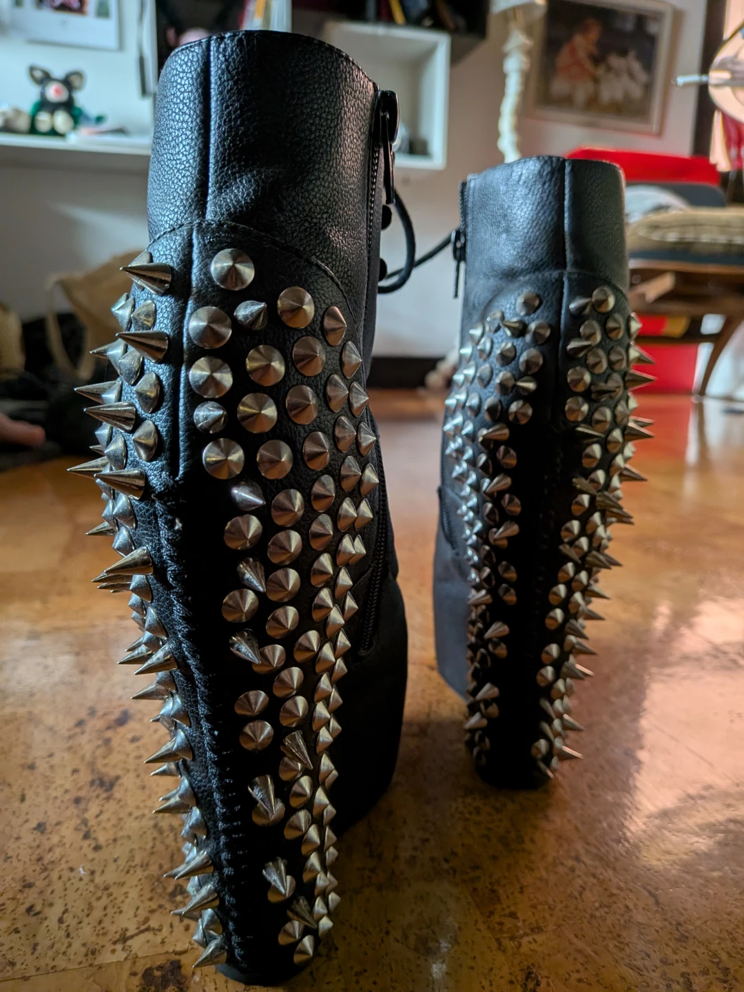 Jeffrey Campbell Black Spiked Wedge Ankle Boots size 36 - photo 2