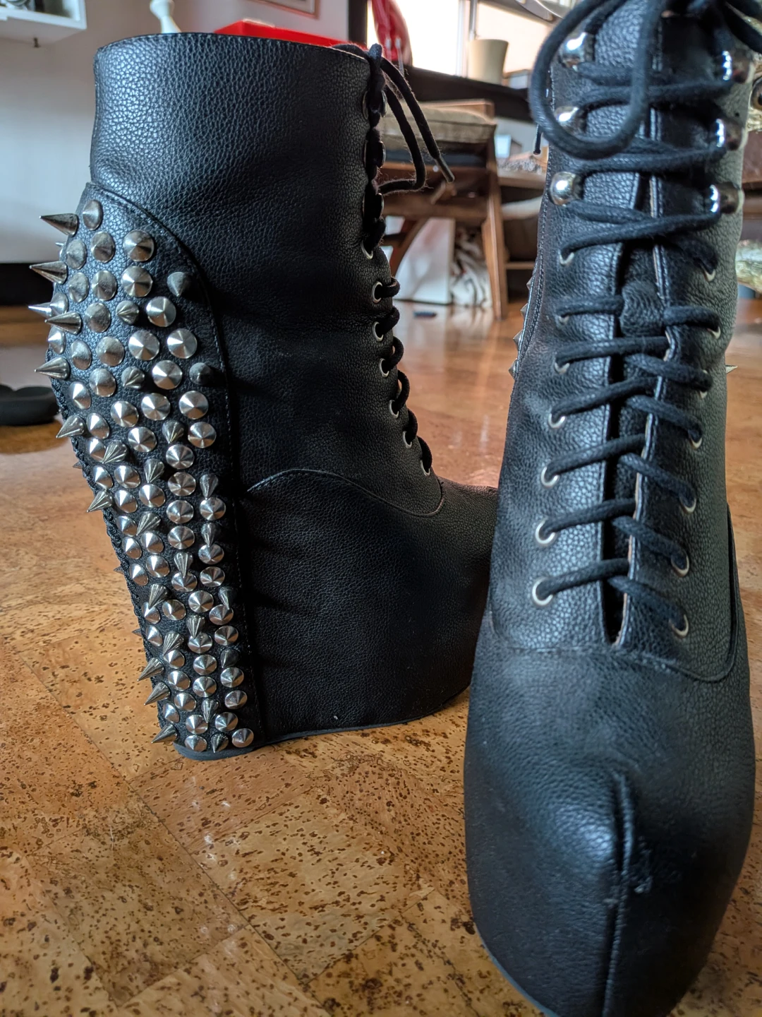 Jeffrey Campbell Black Spiked Wedge Ankle Boots size 36 - photo 4