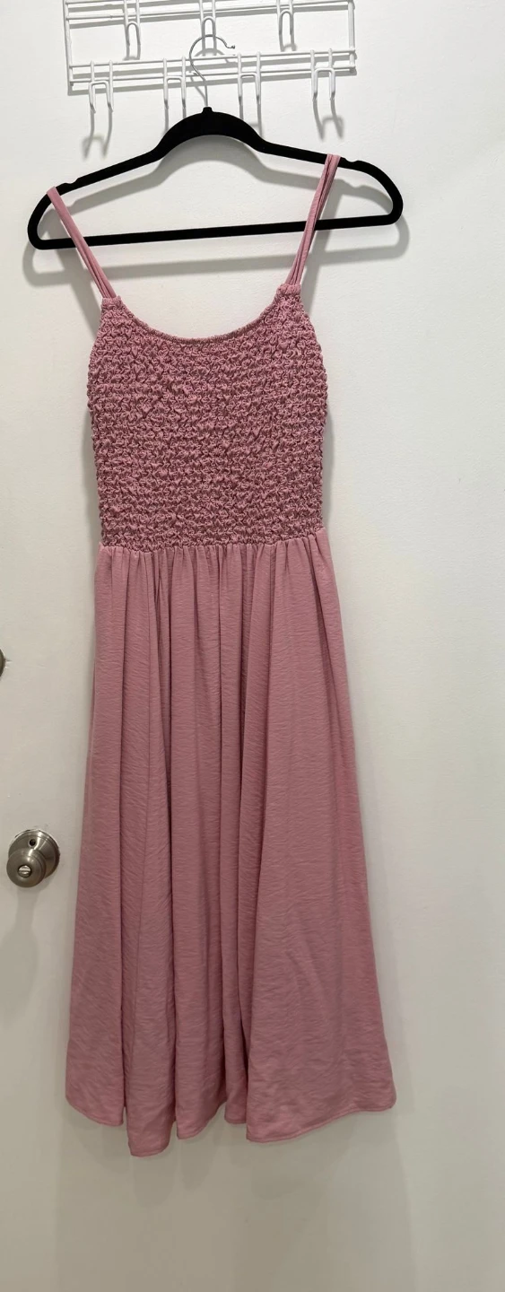 Pink Smocked Midi Dress