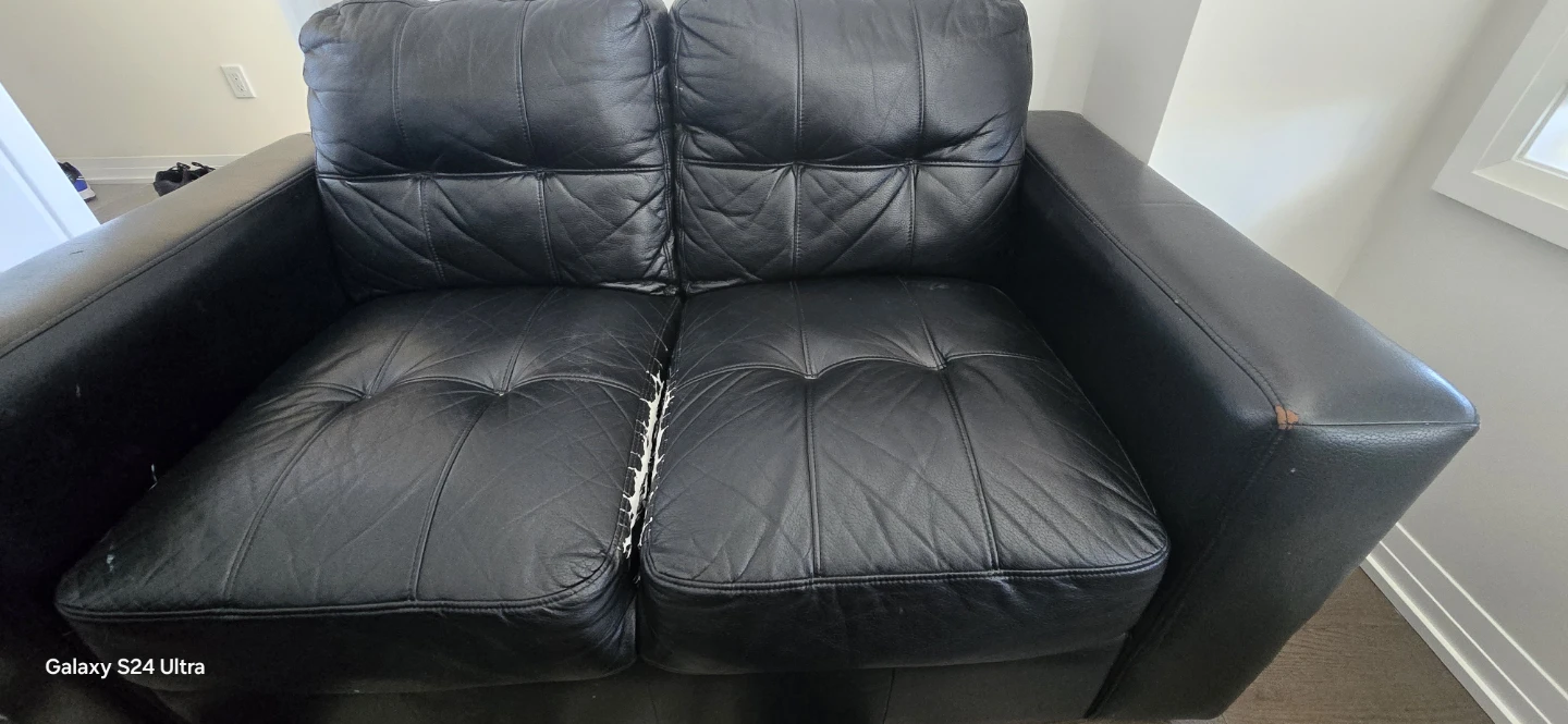 Black Faux Leather Loveseat Sofa - photo 2