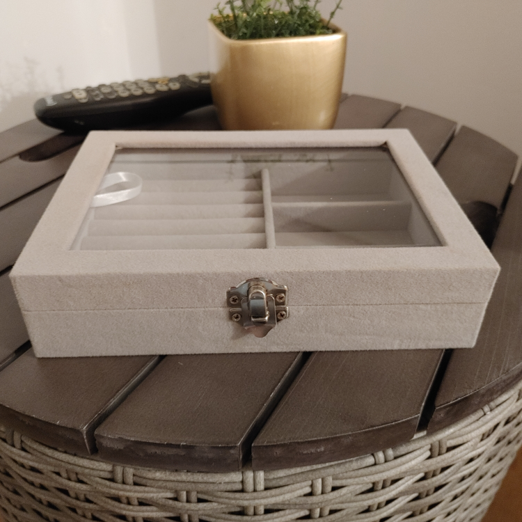 Grey Velvet Jewelry Box with Clear Lid