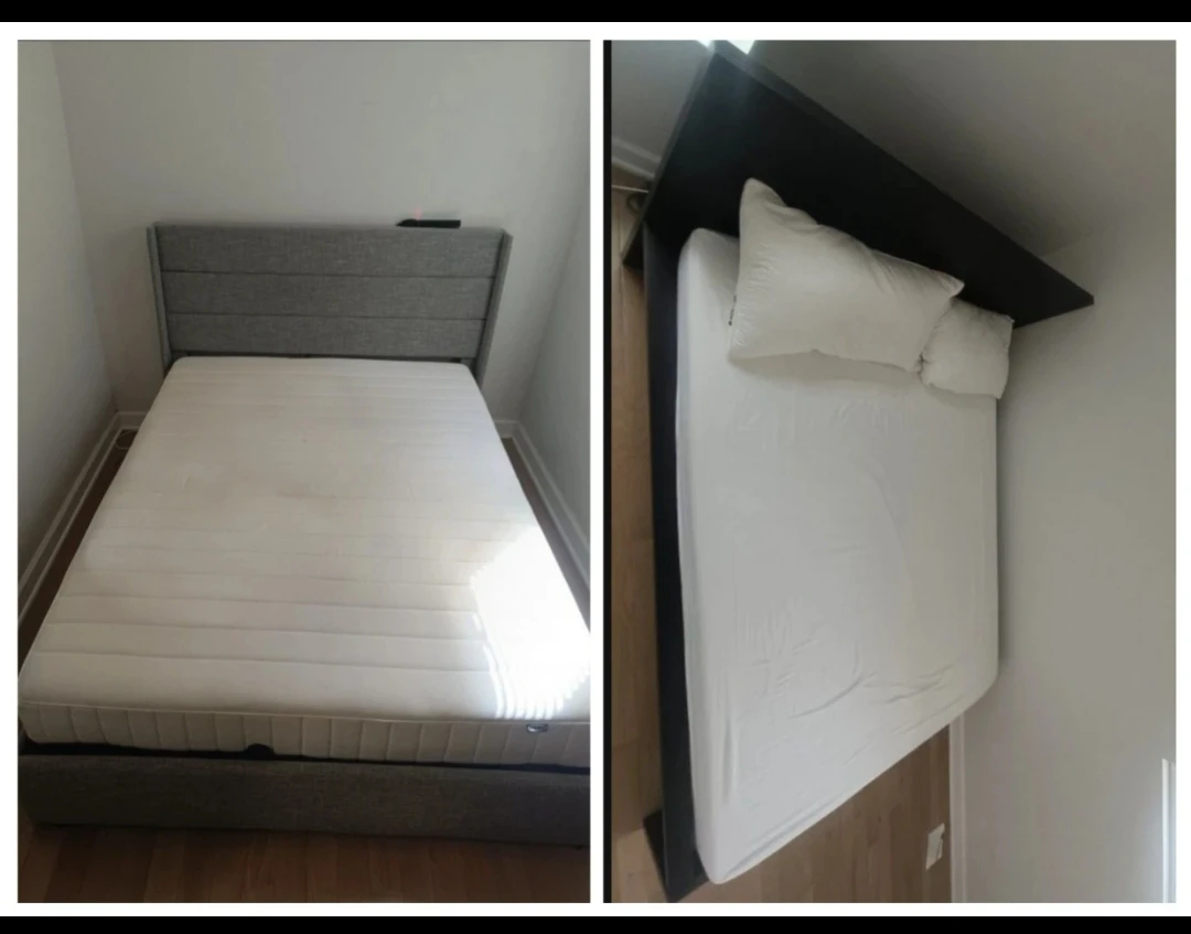 Grey Upholstered Queen Bed Frame with Mattress