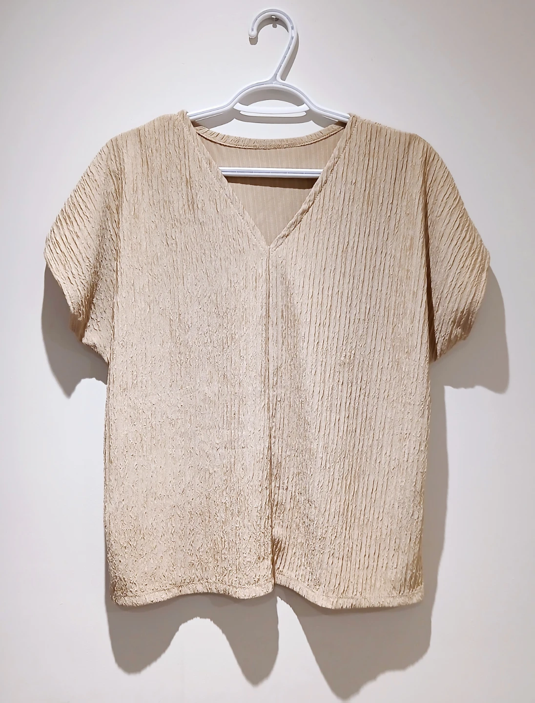 Women Large Beige Textured V-Neck Top