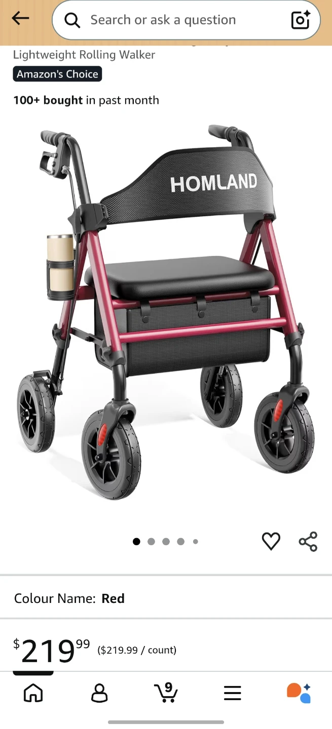 HOMELAND Lightweight Rolling Walker Red