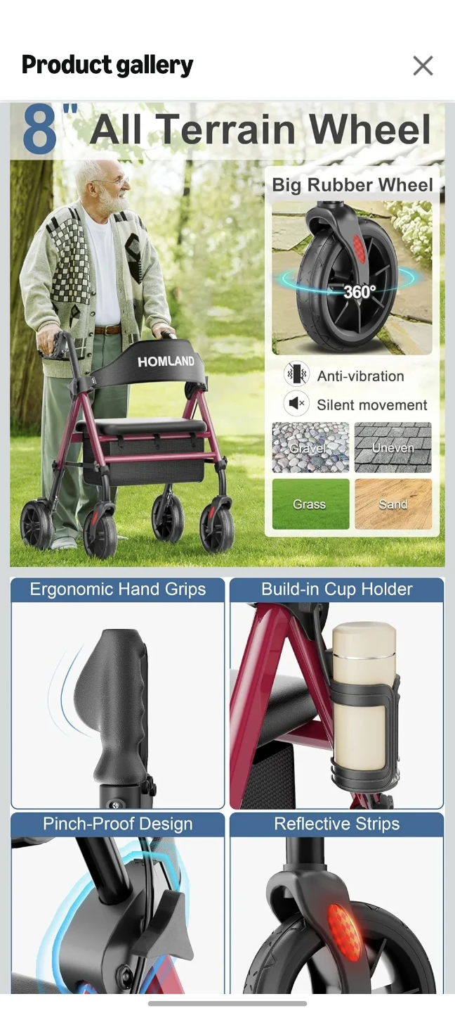 HOMELAND Lightweight Rolling Walker Red - photo 3